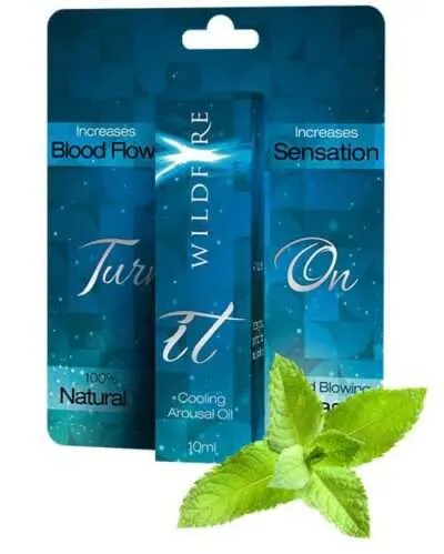 Wildfire’s Turn IT On cooling arousal oil – increases blood flow, enhances sensation, and delivers a 100% natural cooling effect.