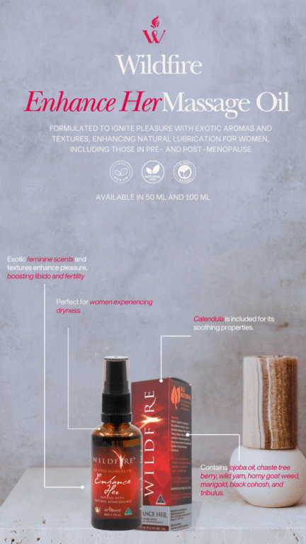 Wildfire Enhance Her Massage Oil - Nourishing lubricant for female dryness and intimate comfort.