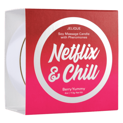 Jelique Sex-a-licious pheromone massage candle with bold raspberry fragrance, 4oz vegan soy massage oil candle for intimacy