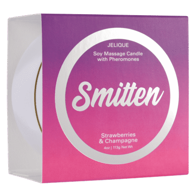 Jelique Smitten pheromone-infused soy massage candle with strawberries and champagne scent, 4oz romantic massage oil candle for couples