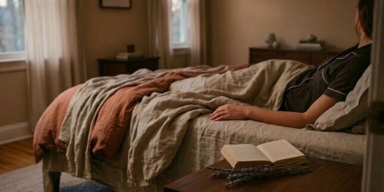 softly lit bedroom with linen bedding creating a sensual atmosphere at home