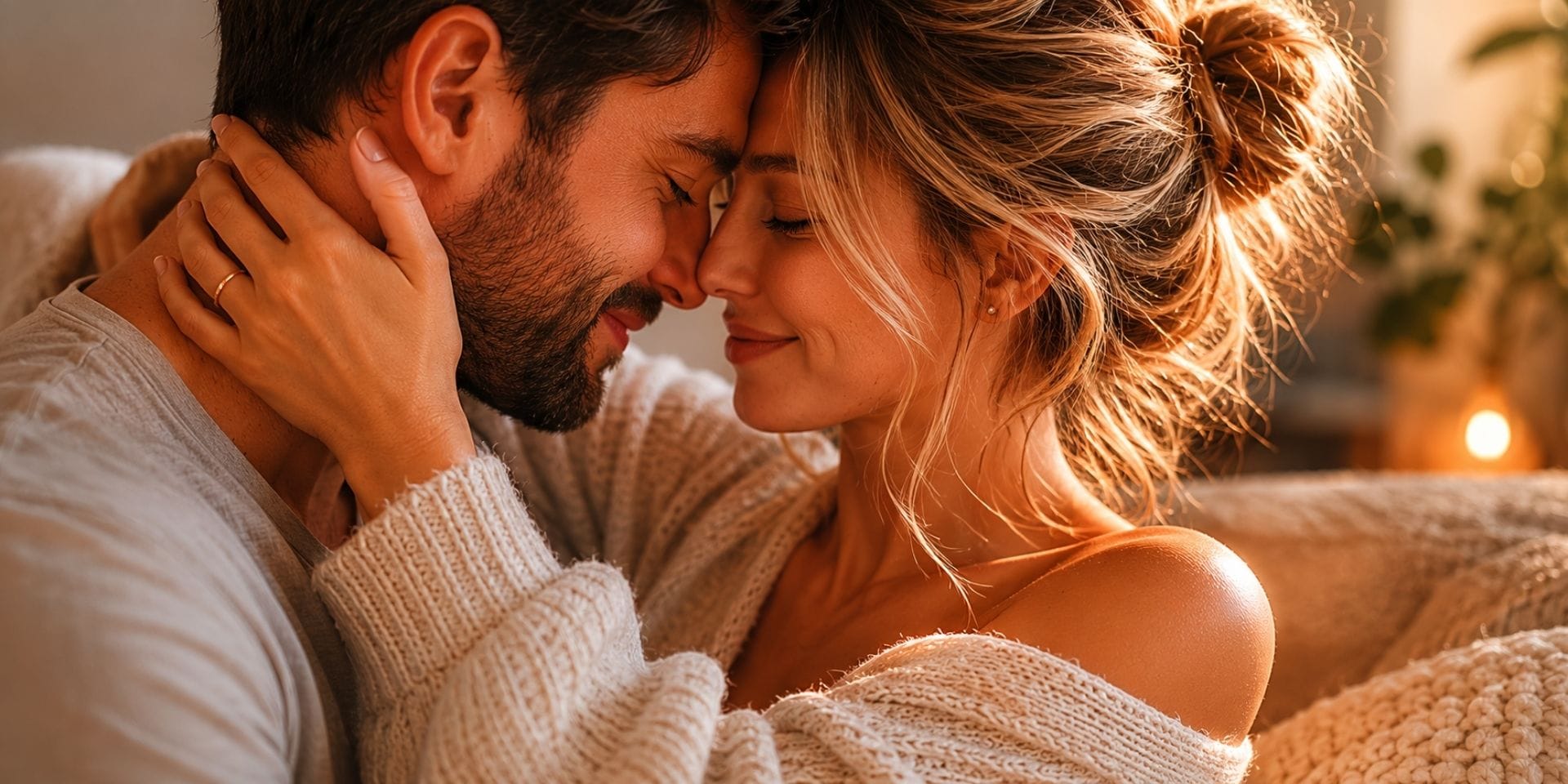 Couple sharing physical intimacy without sex through affectionate closeness