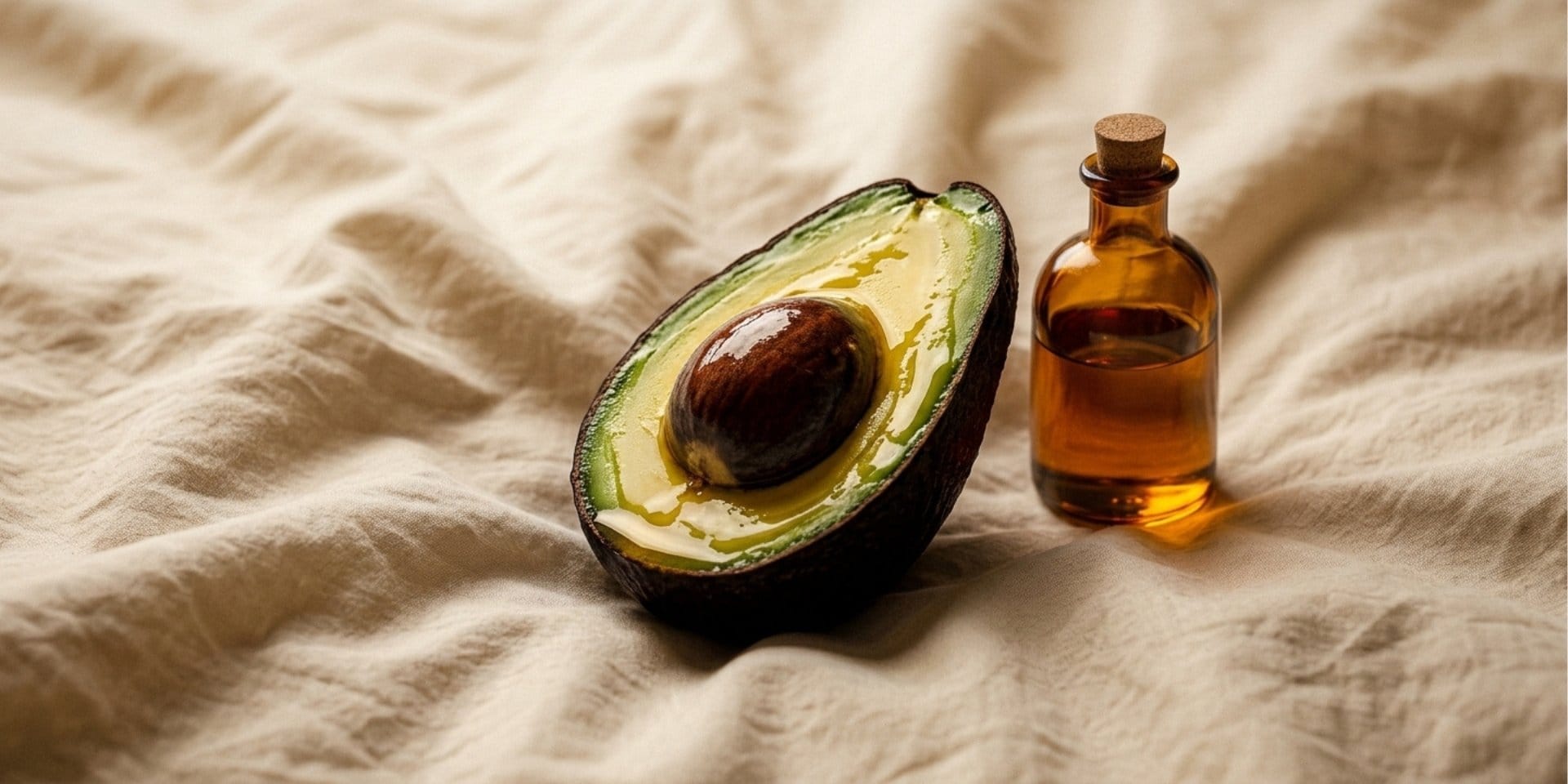 Avocado oil as lube with glossy avocado on soft bedding