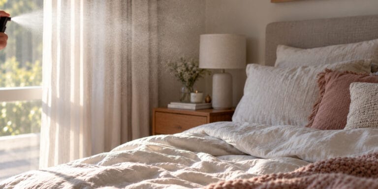 Best room spray for bedroom creating a fine mist across a sunlit room